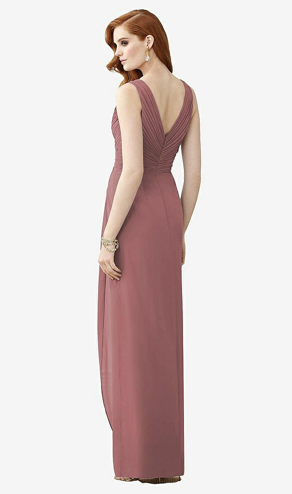 Back View - Rosewood Sleeveless Draped Faux Wrap Maxi Dress - Dahlia