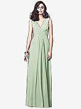 Front View Thumbnail - Celadon Draped V-Neck Shirred Chiffon Maxi Dress