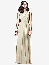 Front View Thumbnail - Champagne Draped V-Neck Shirred Chiffon Maxi Dress