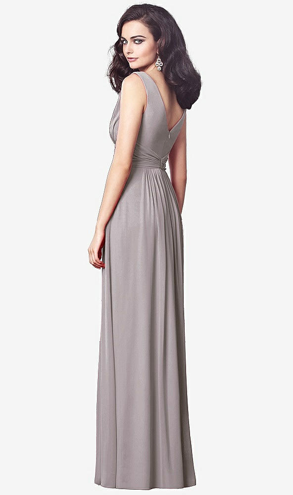 Back View - Cashmere Gray Draped V-Neck Shirred Chiffon Maxi Dress