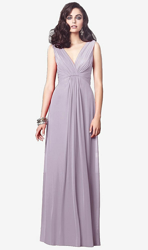 Front View - Lilac Haze Draped V-Neck Shirred Chiffon Maxi Dress