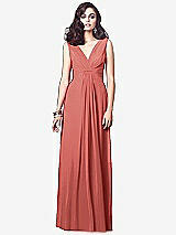 Front View Thumbnail - Coral Pink Draped V-Neck Shirred Chiffon Maxi Dress