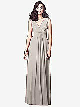 Front View Thumbnail - Taupe Draped V-Neck Shirred Chiffon Maxi Dress