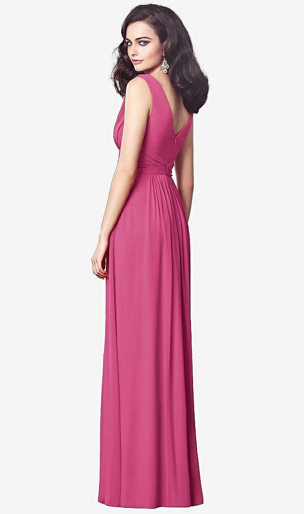 Back View - Tea Rose Draped V-Neck Shirred Chiffon Maxi Dress