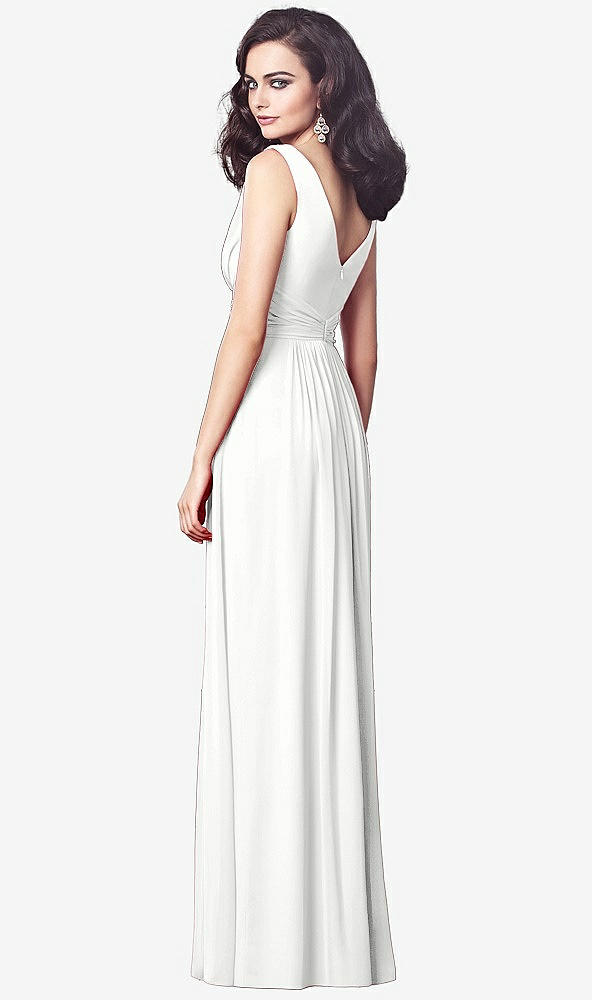 Back View - White Draped V-Neck Shirred Chiffon Maxi Dress