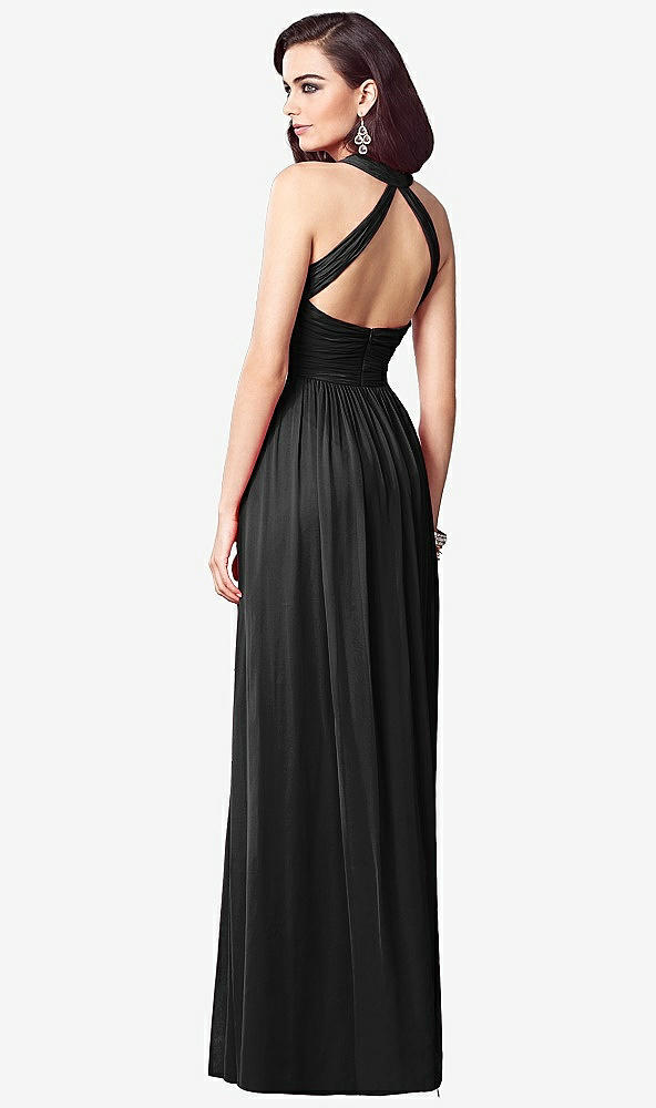 Back View - Black Ruched Halter Open-Back Maxi Dress - Jada