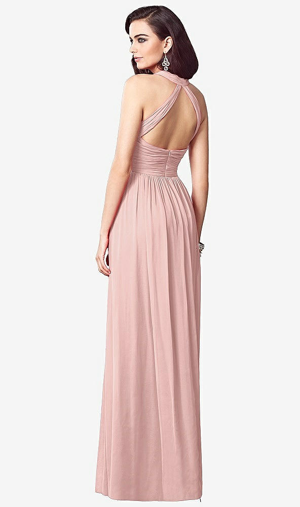 Back View - Rose - PANTONE Rose Quartz Ruched Halter Open-Back Maxi Dress - Jada