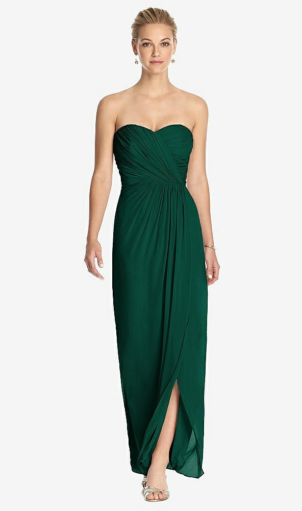 Front View - Hunter Green Strapless Draped Chiffon Maxi Dress - Lila