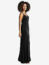 Side View Thumbnail - Black Cowl-Neck Convertible Velvet Maxi Slip Dress - Sloan