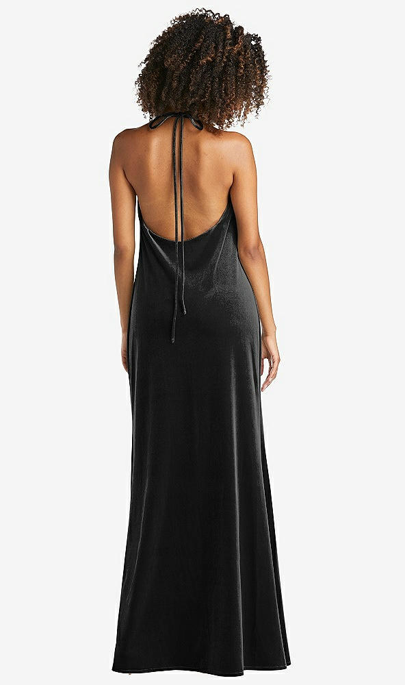 Back View - Black Cowl-Neck Convertible Velvet Maxi Slip Dress - Sloan