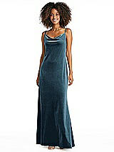 Alt View 1 Thumbnail - Dutch Blue Cowl-Neck Convertible Velvet Maxi Slip Dress - Sloan