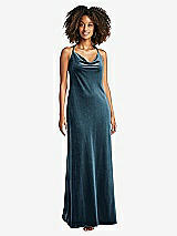 Front View Thumbnail - Dutch Blue Cowl-Neck Convertible Velvet Maxi Slip Dress - Sloan