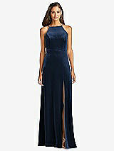 Front View Thumbnail - Midnight Navy Velvet Halter Maxi Dress with Front Slit - Harper