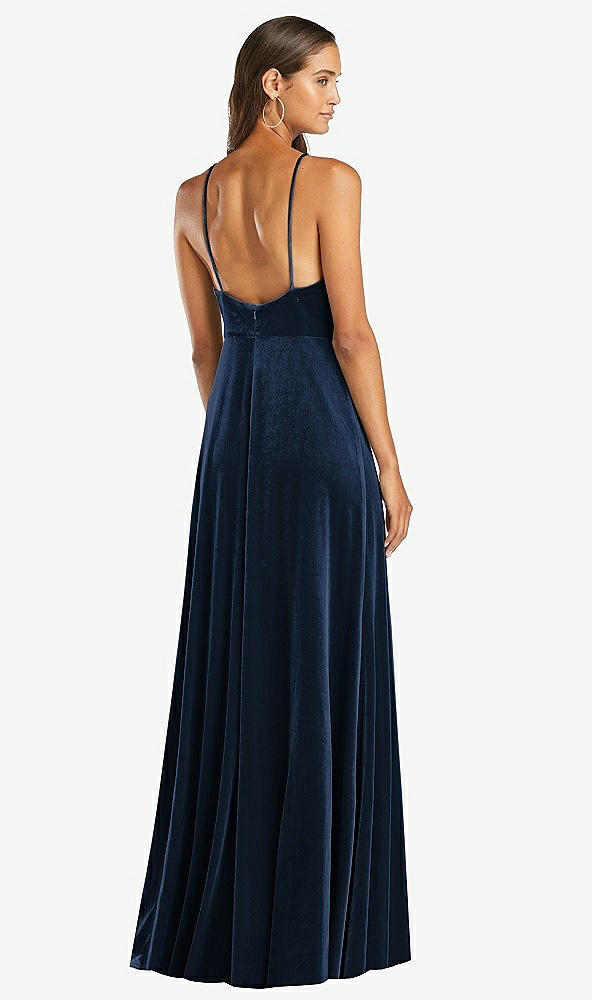 Back View - Midnight Navy Velvet Halter Maxi Dress with Front Slit - Harper