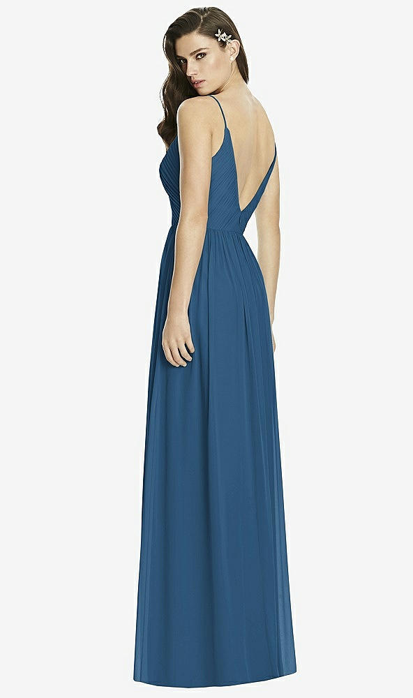 Back View - Dusk Blue Deep V-Back Shirred Maxi Dress - Ensley