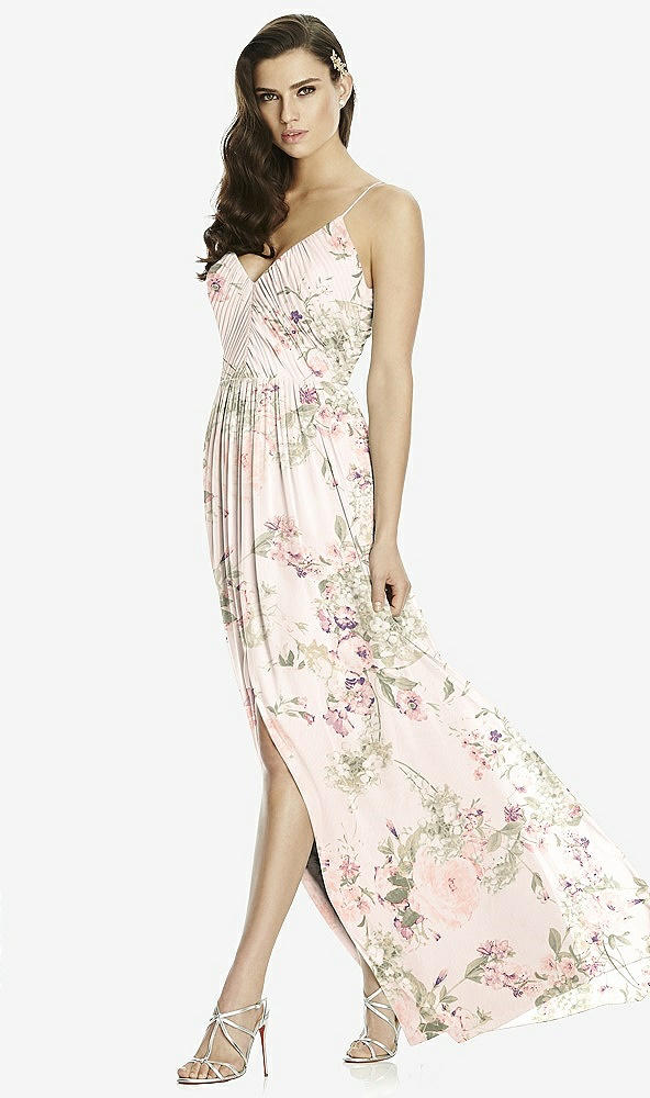 Front View - Blush Garden Deep V-Back Shirred Maxi Dress - Ensley