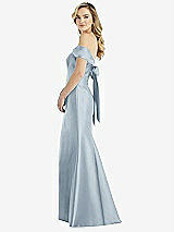 Front View Thumbnail - Mist Off-the-Shoulder Bow-Back Satin Trumpet Gown