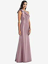 Alt View 3 Thumbnail - Dusty Rose Bow One-Shoulder Satin Trumpet Gown