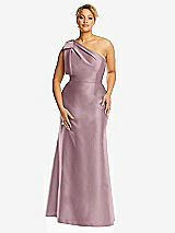 Alt View 4 Thumbnail - Dusty Rose Bow One-Shoulder Satin Trumpet Gown