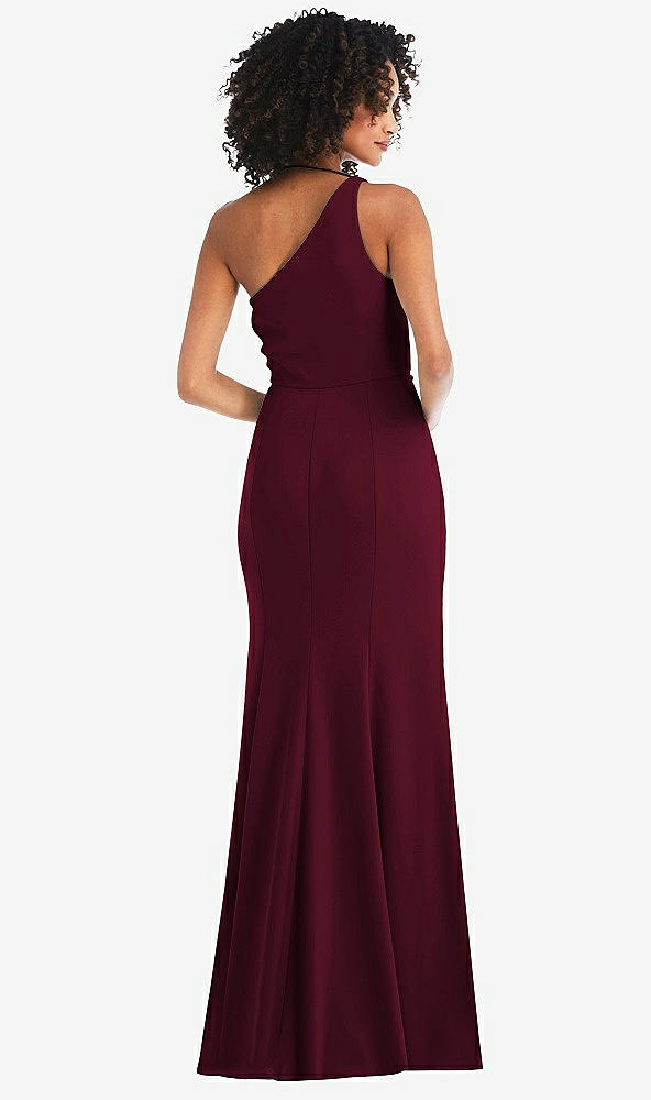 Back View - Cabernet One-Shoulder Draped Cowl-Neck Maxi Dress