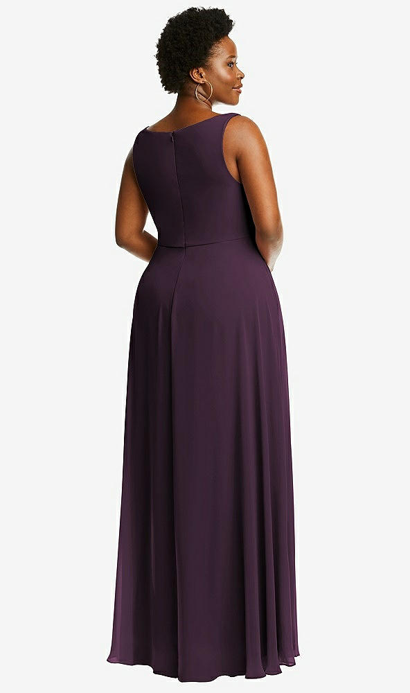 Back View - Aubergine Deep V-Neck Chiffon Maxi Dress