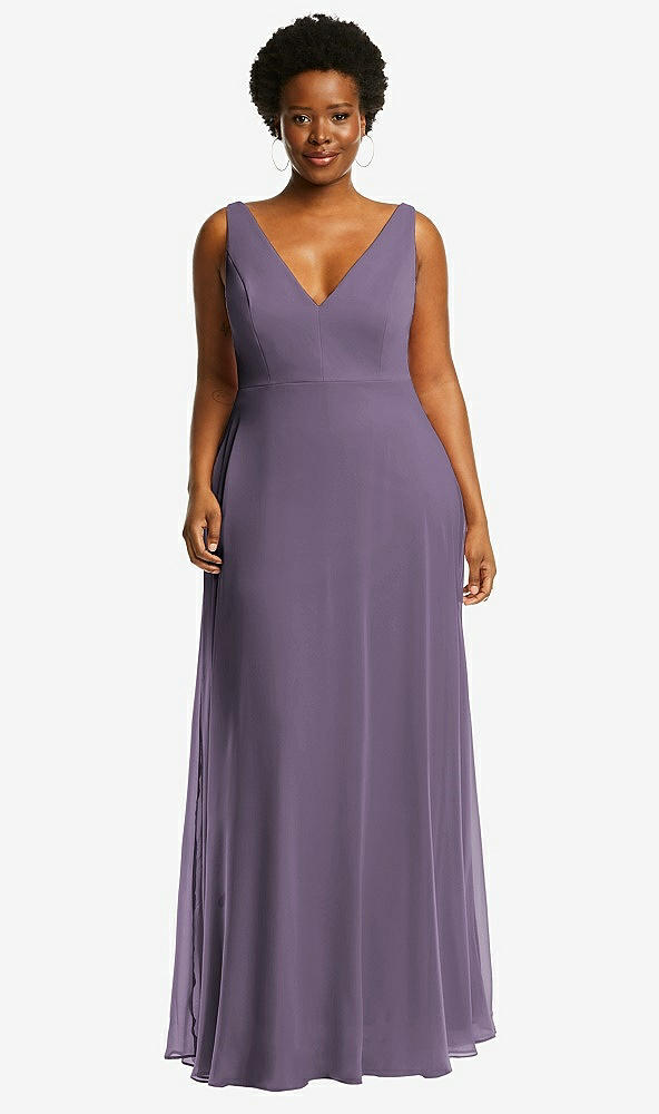 Front View - Lavender Deep V-Neck Chiffon Maxi Dress