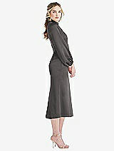 Side View Thumbnail - Caviar Gray High Collar Puff Sleeve Midi Dress - Bronwyn