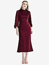 Front View Thumbnail - Cabernet High Collar Puff Sleeve Midi Dress - Bronwyn