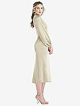 Side View Thumbnail - Champagne High Collar Puff Sleeve Midi Dress - Bronwyn