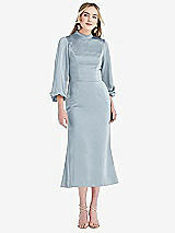 Front View Thumbnail - Mist High Collar Puff Sleeve Midi Dress - Bronwyn