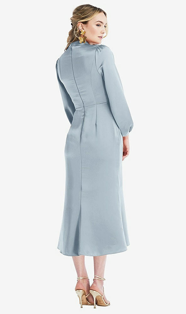 Back View - Mist High Collar Puff Sleeve Midi Dress - Bronwyn