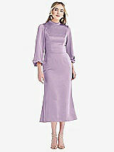 Front View Thumbnail - Pale Purple High Collar Puff Sleeve Midi Dress - Bronwyn