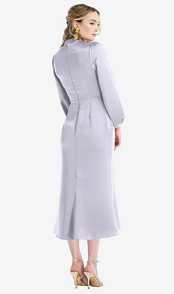 Back View - Silver Dove High Collar Puff Sleeve Midi Dress - Bronwyn