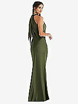 Alt View 1 Thumbnail - Olive Green Draped Twist Halter Tie-Back Trumpet Gown