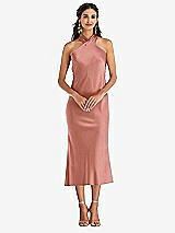 Front View Thumbnail - Desert Rose Draped Twist Halter Tie-Back Midi Dress - Paloma