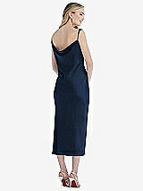 Rear View Thumbnail - Midnight Navy Asymmetrical One-Shoulder Cowl Midi Slip Dress