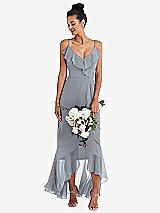 Alt View 1 Thumbnail - Platinum Ruffle-Trimmed V-Neck High Low Wrap Dress