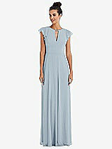 Front View Thumbnail - Mist Flutter Sleeve V-Keyhole Chiffon Maxi Dress