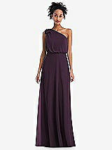 Front View Thumbnail - Aubergine One-Shoulder Bow Blouson Bodice Maxi Dress