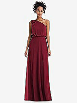 Front View Thumbnail - Burgundy One-Shoulder Bow Blouson Bodice Maxi Dress