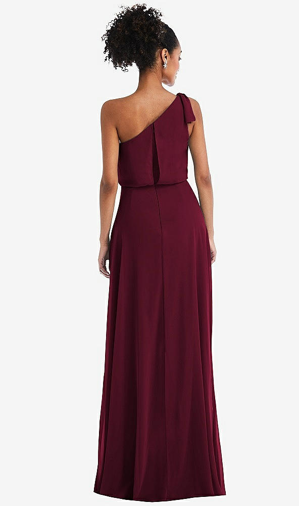 Back View - Cabernet One-Shoulder Bow Blouson Bodice Maxi Dress