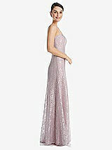 Side View Thumbnail - Suede Rose Metallic Lace Trumpet Dress with Adjustable Spaghetti Straps