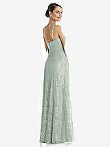 Rear View Thumbnail - Celadon Metallic Lace Trumpet Dress with Adjustable Spaghetti Straps