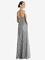 Rear View Thumbnail - Platinum Metallic Lace Trumpet Dress with Adjustable Spaghetti Straps