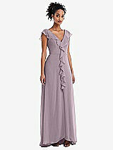 Front View Thumbnail - Lilac Dusk Ruffle-Trimmed V-Back Chiffon Maxi Dress