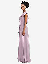 Side View Thumbnail - Suede Rose Ruffle-Trimmed V-Back Chiffon Maxi Dress