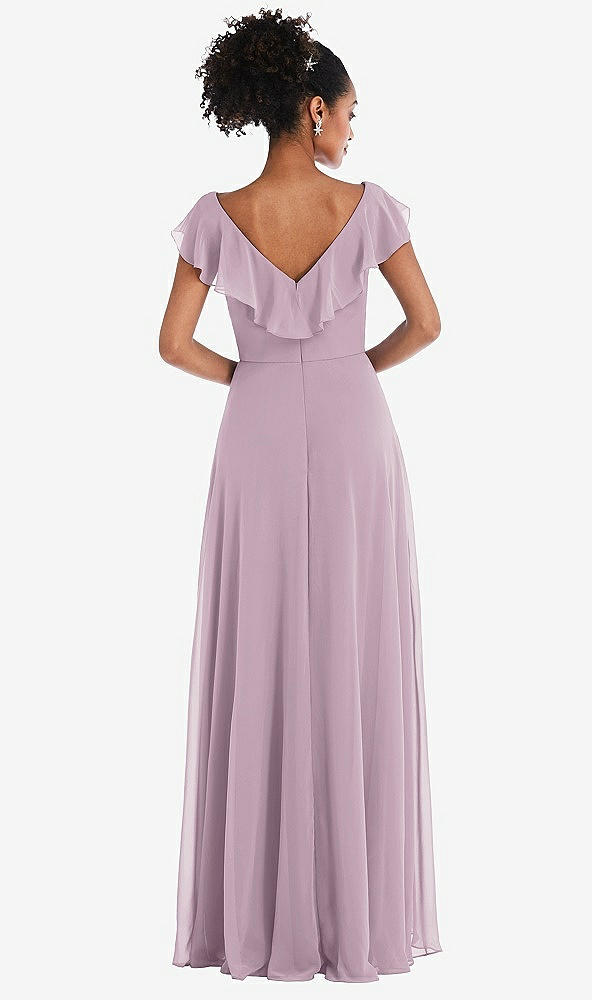 Back View - Suede Rose Ruffle-Trimmed V-Back Chiffon Maxi Dress