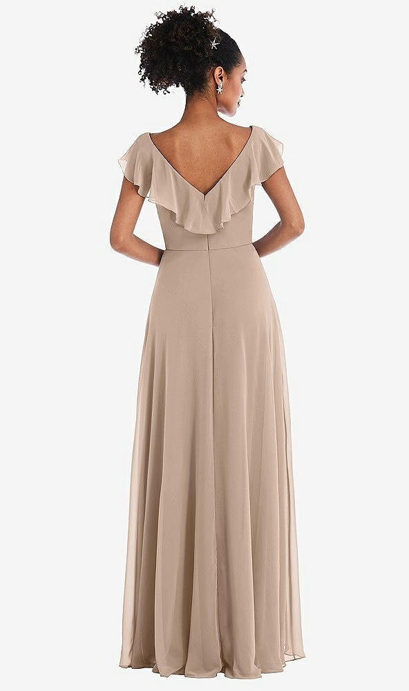 Back View - Topaz Ruffle-Trimmed V-Back Chiffon Maxi Dress