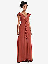 Front View Thumbnail - Amber Sunset Ruffle-Trimmed V-Back Chiffon Maxi Dress