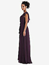 Side View Thumbnail - Aubergine Ruffle-Trimmed V-Back Chiffon Maxi Dress